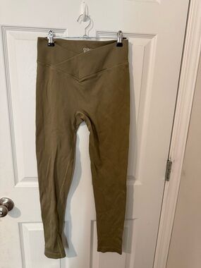 Olive Seamless Ribbed High-Waist Large Crossover Leggings